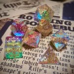 Prismatic Glass Crystal Stone Polyhedral Gemstone Dice Set - Golden Demon Dragon Series, 7 Pieces