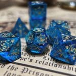 Dark Blue Glass Gemstone Stone Polyhedral Dice Set, 7 Pieces Golden Demon Dragon Series - Image 3