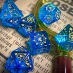 Dark Blue Glass Gemstone Stone Polyhedral Dice Set, 7 Pieces Golden Demon Dragon Series