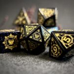 Blue Sandstone gemstone Stone Polyhedral Dice Set, 7 Pieces Golden Demon Dragon Series