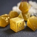 Golden Cat's Eye Gemstone Dice Set, Cloudward: Dragon’s Throne & Edge, 7 Pieces - Image 2