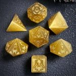 Golden Cat's Eye Gemstone Dice Set, Cloudward: Dragon’s Throne & Edge, 7 Pieces