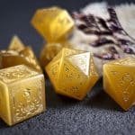 Golden Cat's Eye Gemstone Dice Set, Cloudward: Dragon’s Throne & Edge, 7 Pieces - Image 3
