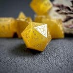 Golden Cat's Eye Gemstone Dice Set, Cloudward: Dragon’s Throne & Edge, 7 Pieces - Image 4