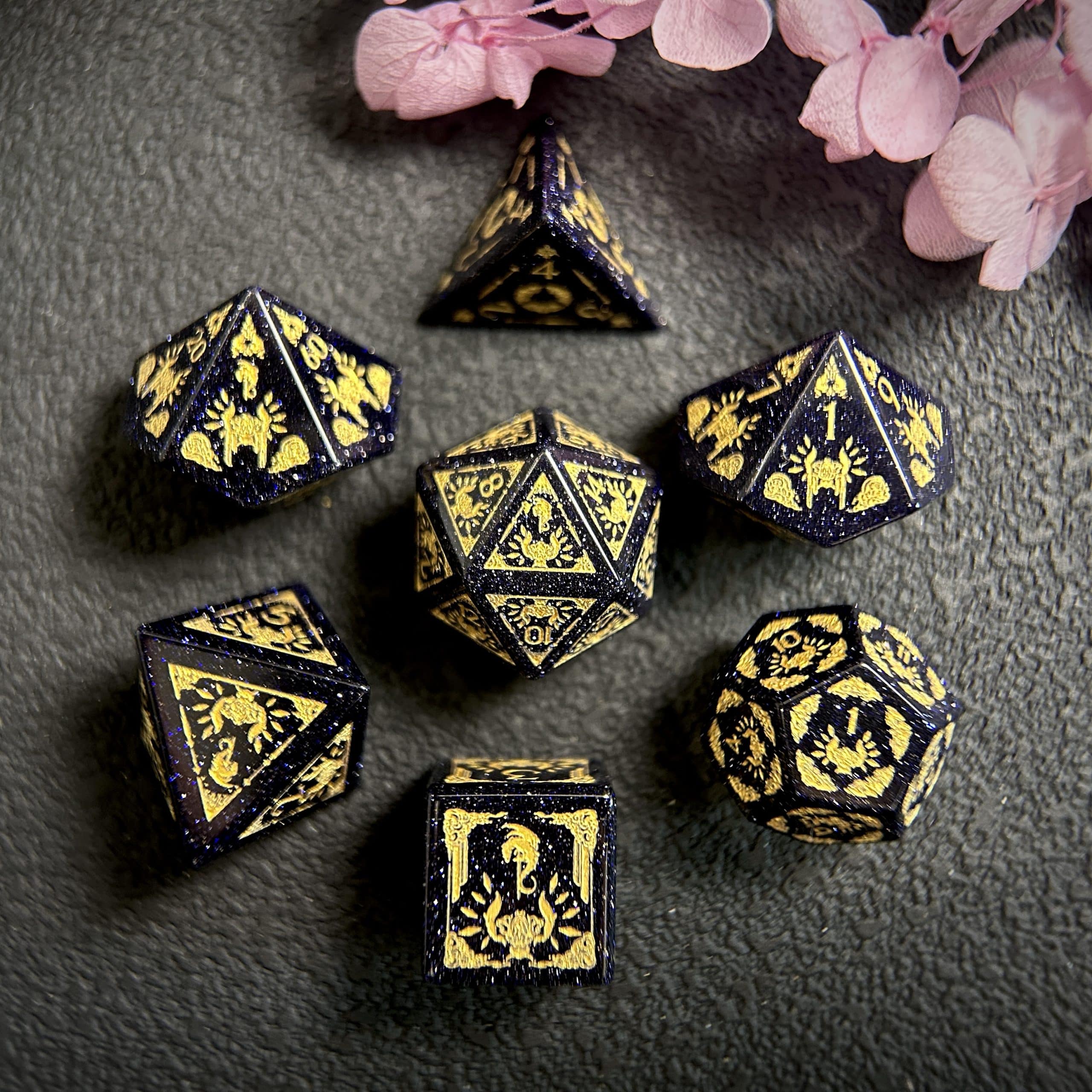 微信图片_20251024215257 Blue Sandstone Gemstone Dice Set, Cloudward: Dragon’s Throne & Edge, 7 Pieces - Image 1