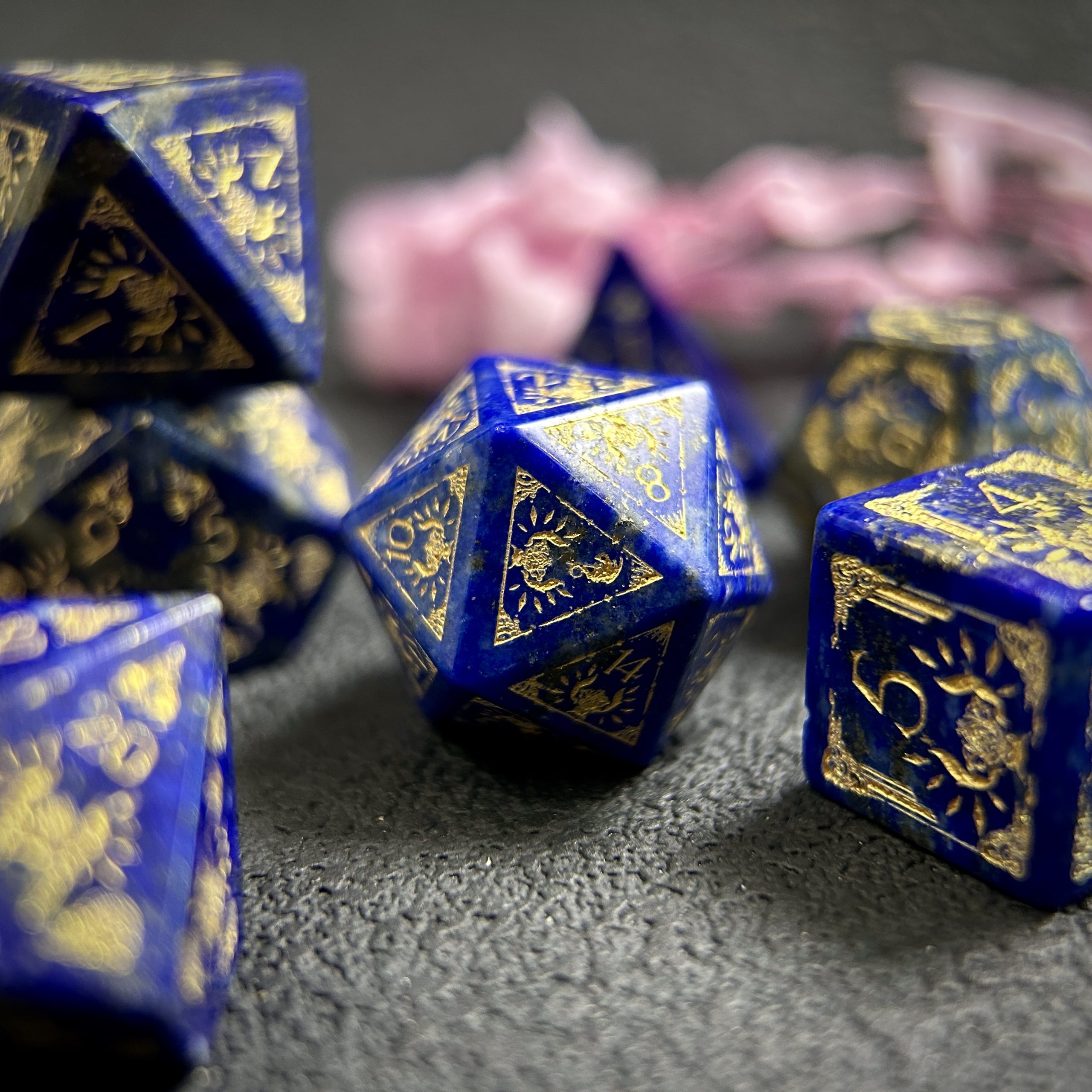 微信图片_20251028220045 Lapis Lazuli Gemstone Dice Set, Cloudward: Dragon’s Throne & Edge, 7 Pieces - Image 1