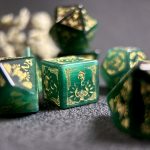 Dark Green Cat's Eye gemstone Dice Set, Cloudward: Dragon’s Throne & Edge, 7 Pieces - Image 2