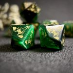Dark Green Cat's Eye gemstone Dice Set, Cloudward: Dragon’s Throne & Edge, 7 Pieces - Image 3