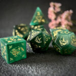 Dark Green Cat's Eye Polyhedral Gemstone Dice Set, 7 Pieces Crossing Fire Seal Series