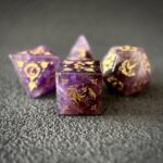 Amethyst Crystal Polyhedral Gemstone Dice Set, 7 Pieces Golden Crossing Fire Seal Series - Image 5