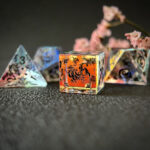 Prismatic Mirage Polyhedral Gemstone Dice Set, 7 Pieces Crossing Fire Seal Series – Black Engravings - Image 4