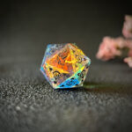 Prismatic Mirage Polyhedral Gemstone Dice Set, 7 Pieces Crossing Fire Seal Series – Black Engravings - Image 3