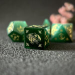 Dark Green Cat's Eye Polyhedral Gemstone Dice Set, 7 Pieces Crossing Fire Seal Series - Image 5