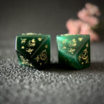 Dark Green Cat's Eye Polyhedral Gemstone Dice Set, 7 Pieces Crossing Fire Seal Series - Image 4