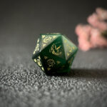 Dark Green Cat's Eye Polyhedral Gemstone Dice Set, 7 Pieces Crossing Fire Seal Series - Image 3