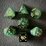 Dark Green Cat's Eye Polyhedral Gemstone Dice Set, 7 Pieces Crossing Fire Seal Series - Image 2
