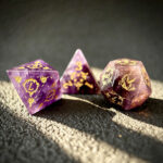 Amethyst Crystal Polyhedral Gemstone Dice Set, 7 Pieces Golden Crossing Fire Seal Series - Image 4