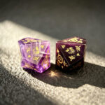 Amethyst Crystal Polyhedral Gemstone Dice Set, 7 Pieces Golden Crossing Fire Seal Series - Image 3